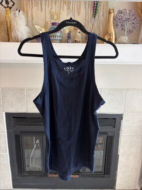 LOFT Navy Ribbed Scoop Neck Tank